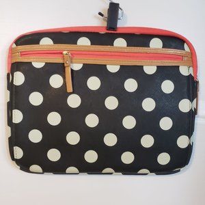 Polka Dot Laptop Sleeve tablet front pocket zippered black white pink+